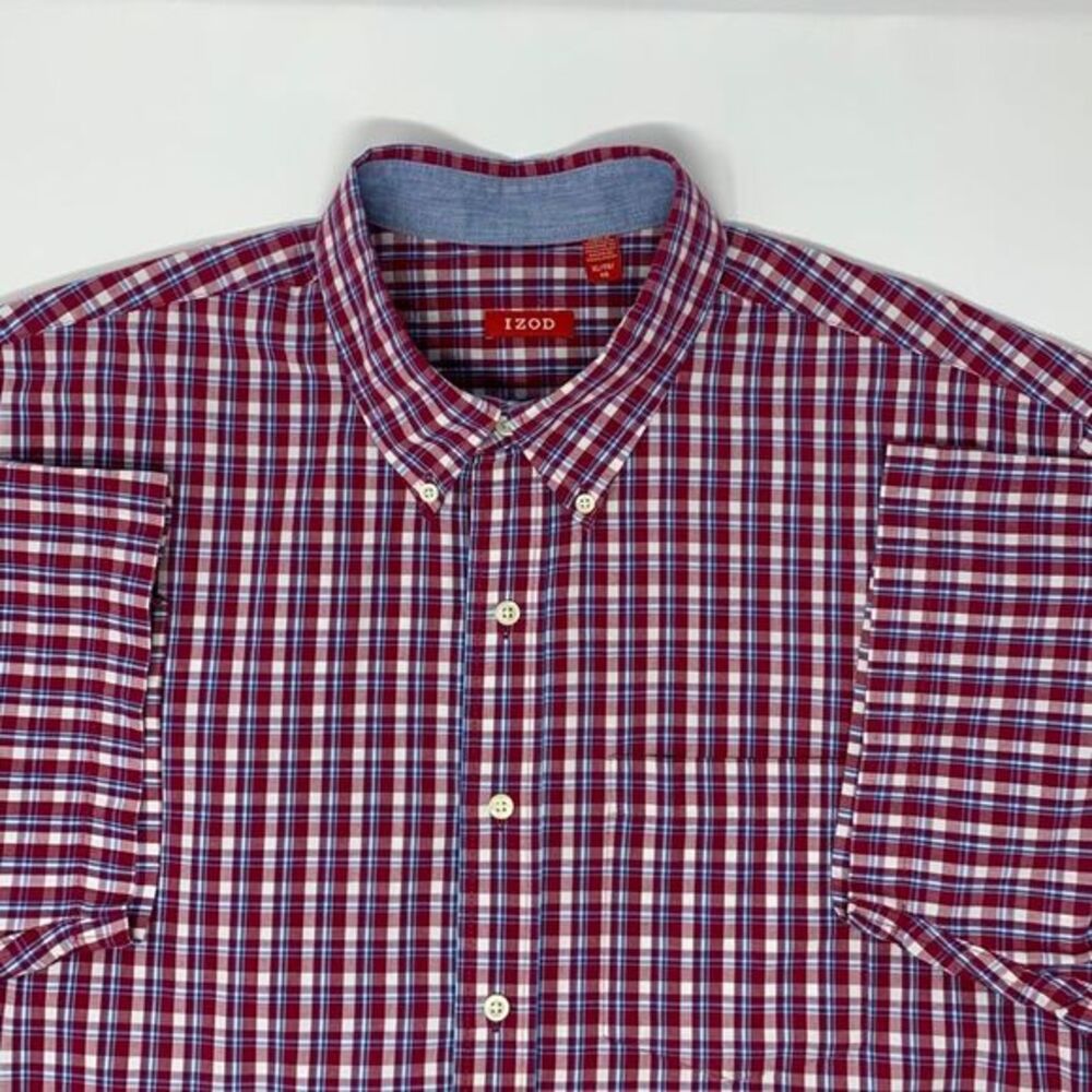 IZOD Red White Blue Plaid Short Sleeve Men's Shirt Size XL‎